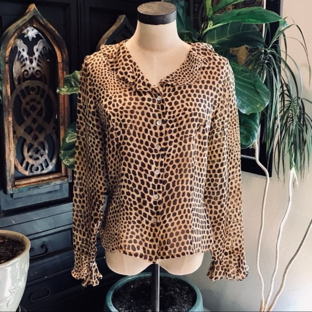 Vintage leopard silk ruffle blouse
